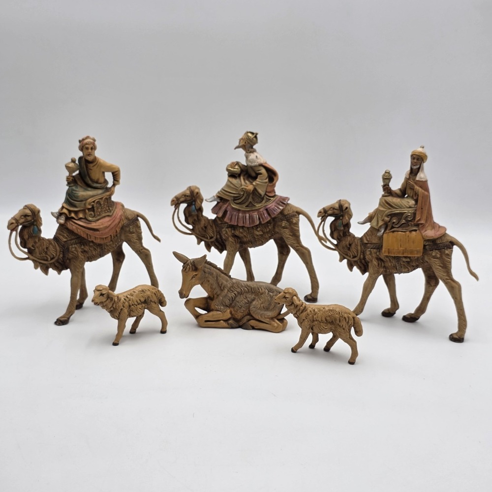 Vintage 1983 Fontanini Three Wisemen Kings Riding Camels Nativity Set of 6 Italy